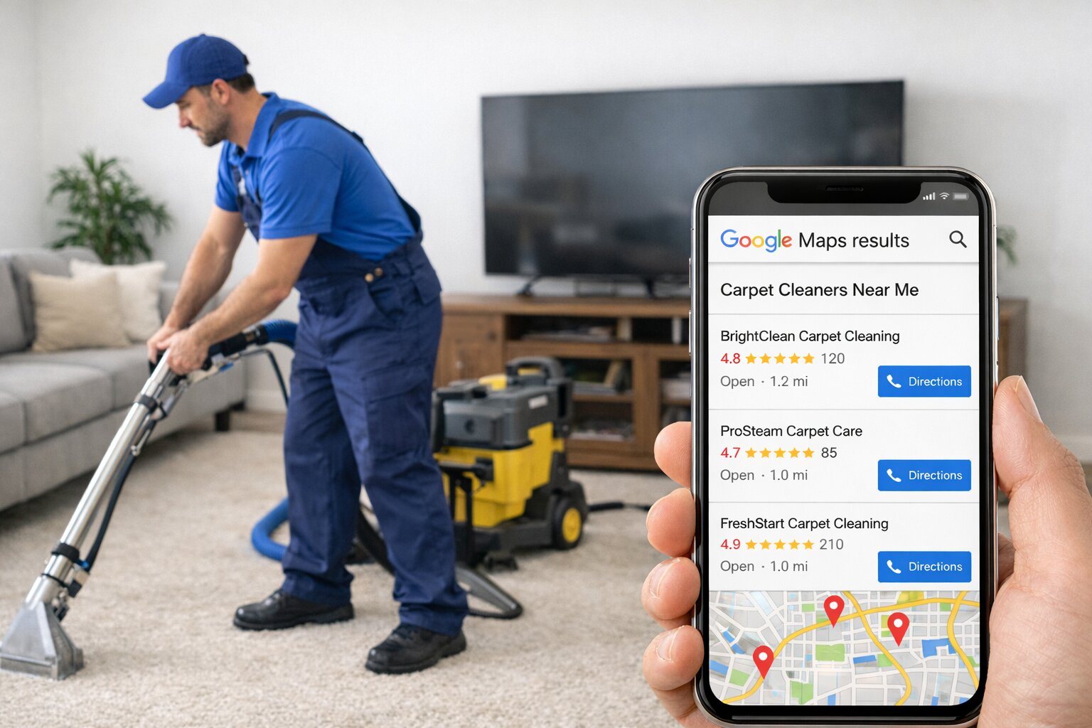 Carpet cleaning business ranking on Google Maps